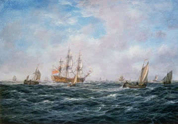 Britisches Kriegsschiff und andere Wasserfahrzeuge, ca. 1740